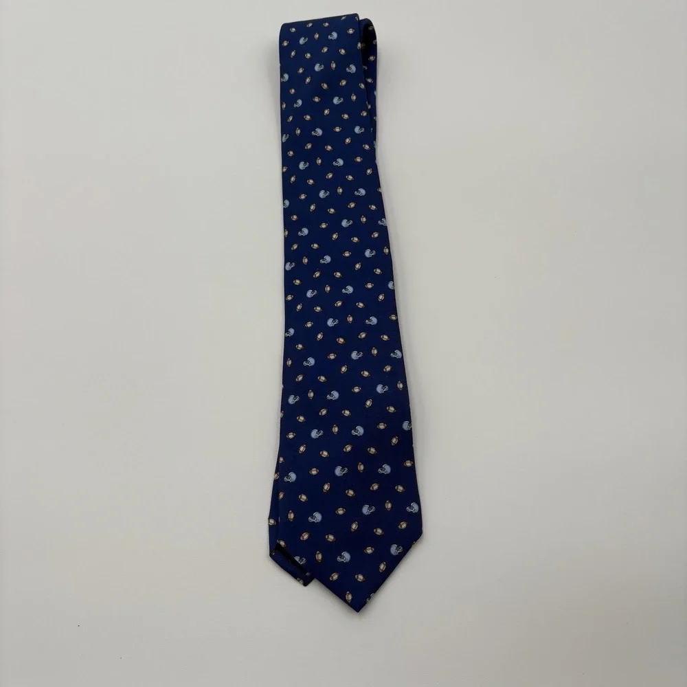 Brooks Brothers Makers Silk Tie Navy Blue Football Helmet Sports Made in USA